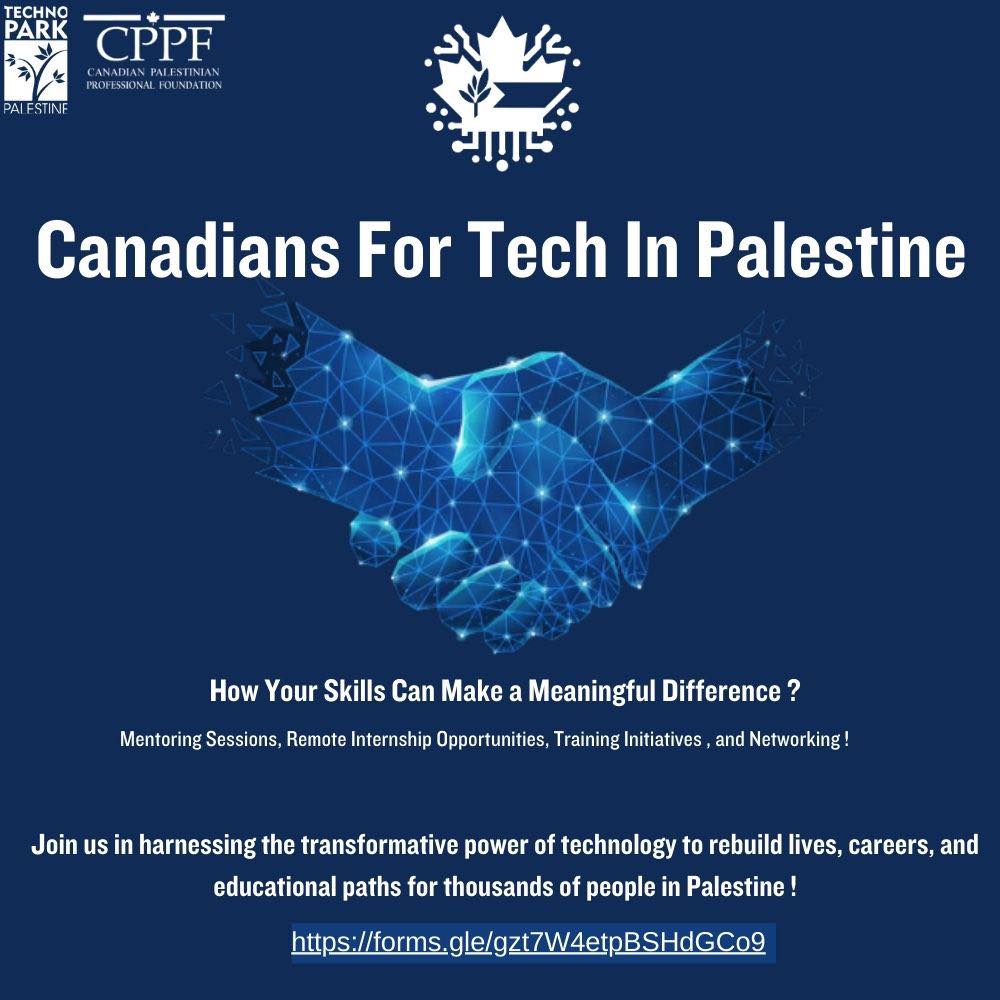 Palestine Techno Park in partnership with the Canadian Palestinian Professional Foundation (CPPF) launch Canadians for Tech In Palestine Working Group